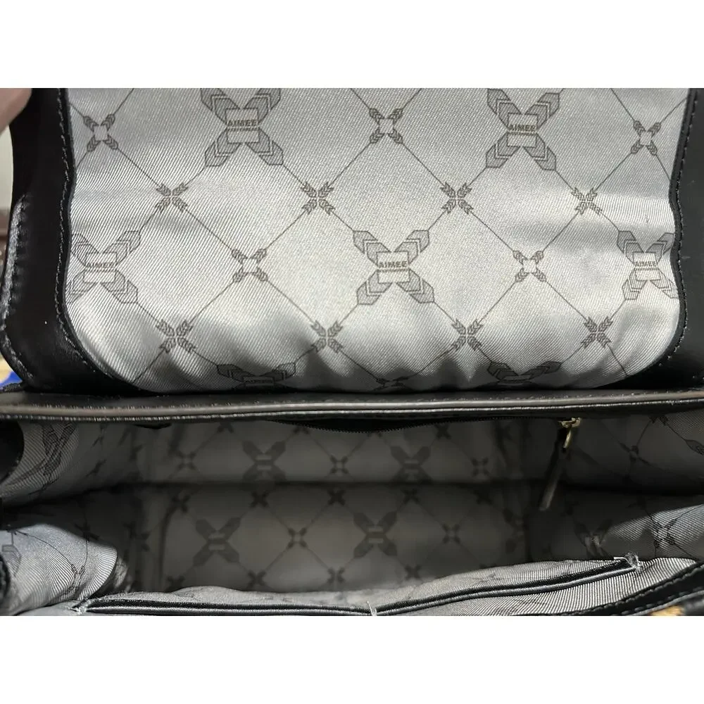 Aimee Kestenberg Black Leather Leopard Haircalf Structured Satchel
